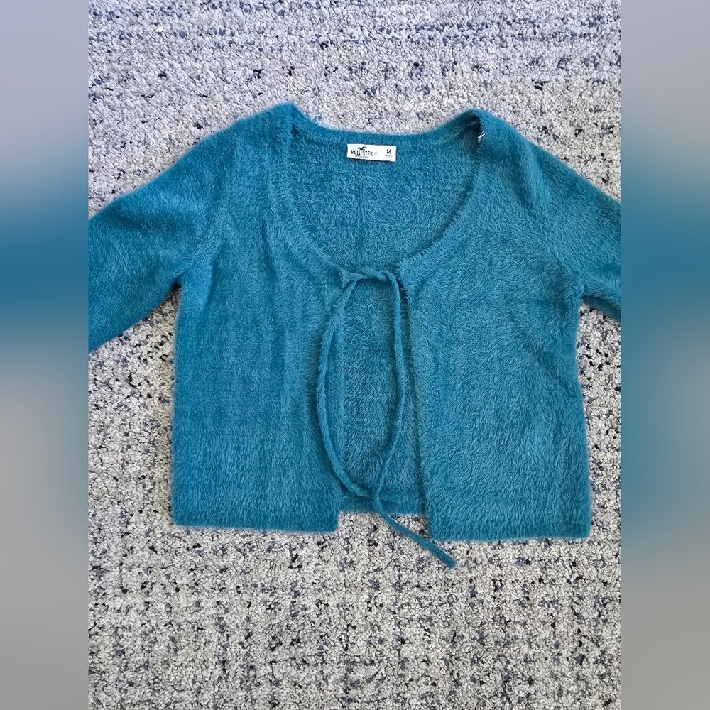 Hollister Blue Cardigan Cropped Knit Sweater